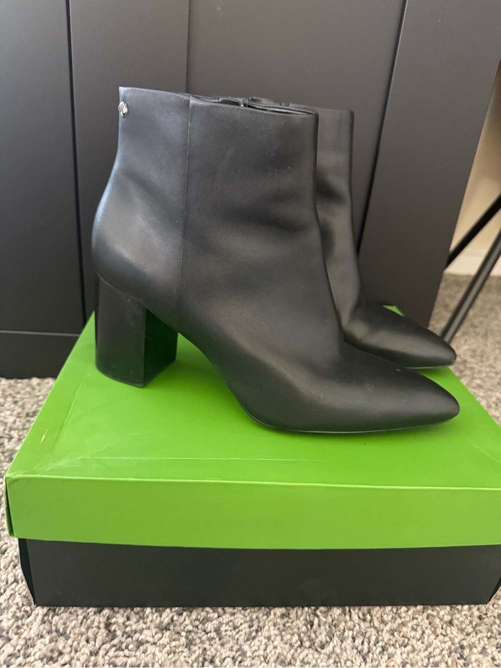 Kate Spade Giselle Women's Black Leather Ankle Booties with Block Heel